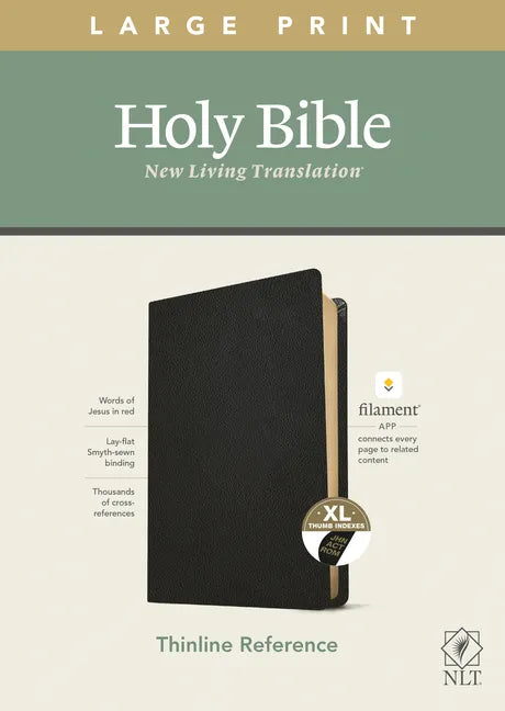 NLT Large Print Thinline Reference Bible, Filament Enabled Edition (Red Letter, Genuine Leather, Black, Indexed) - Leather