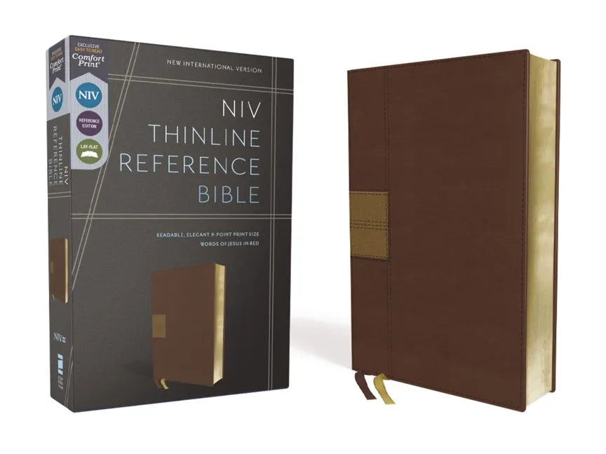 Niv, Thinline Reference Bible (Deep Study at a Portable Size), Leathersoft, Brown, Red Letter, Comfort Print - Imitation Leather