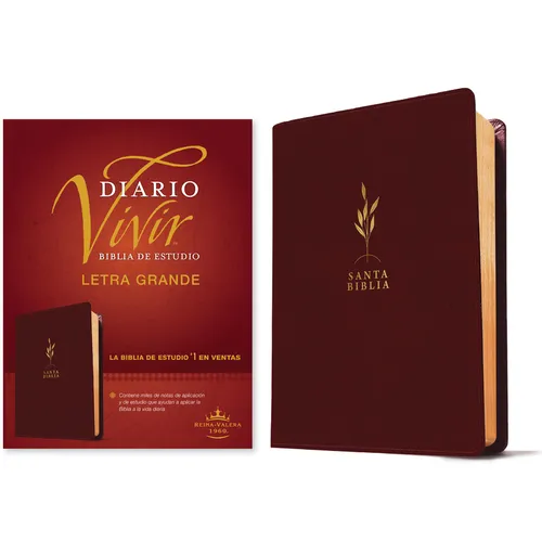 Biblia de Estudio del Diario Vivir Rvr60, Letra Grande (Sentipiel, Vino Tinto, Letra Roja) - Imitation Leather