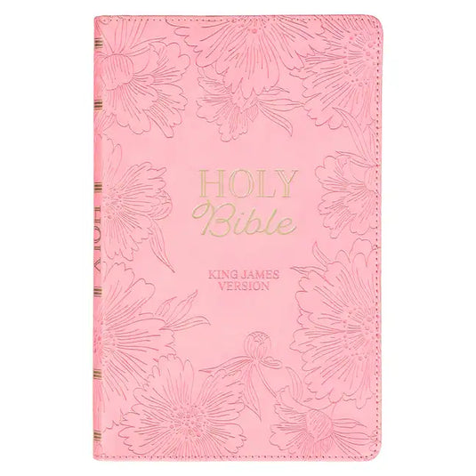 KJV Holy Bible, Gift Edition King James Version, Faux Leather Flexible Cover, Light Pink Floral - Leather