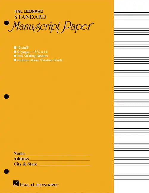 Standard Manuscript Paper Yellow Cover 12 Staves Per Page Hal Leonard Music Notation Guide for Composers and Students - Paperback