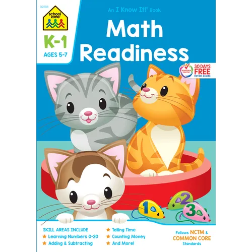 School Zone Math Readiness Grades K-1 Workbook - Paperback