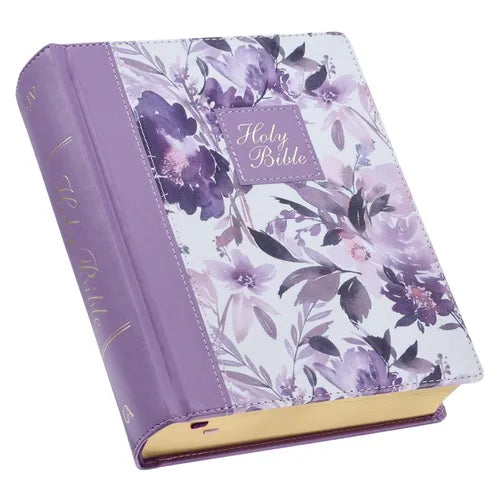 KJV Holy Bible, Note-Taking Bible, Faux Leather Hardcover - King James Version, Purple Floral Printed - Leather