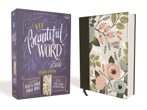 Niv, Beautiful Word Bible, Updated Edition, Peel/Stick Bible Tabs, Cloth Over Board, Multi-Color Floral, Red Letter, Comfort Print: 600+ Full-Color Il - Hardcover