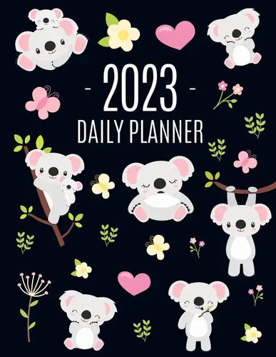 Koala Planner 2023: Australian Outback Animal Agenda: January-December Pretty Pink Butterflies & Yellow Flowers Monthly Scheduler For Work or Office - Paperback