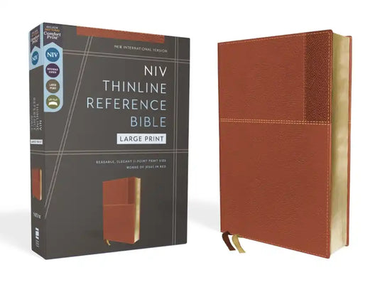 Niv, Thinline Reference Bible (Deep Study at a Portable Size), Large Print, Leathersoft, Brown, Red Letter, Comfort Print - Imitation Leather