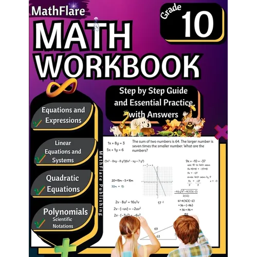 MathFlare - Math Workbook 10th Grade: Math Workbook Grade 10: Equations and Expressions, Linear Equations, System of Equations, Quadratic Equations, P - Paperback