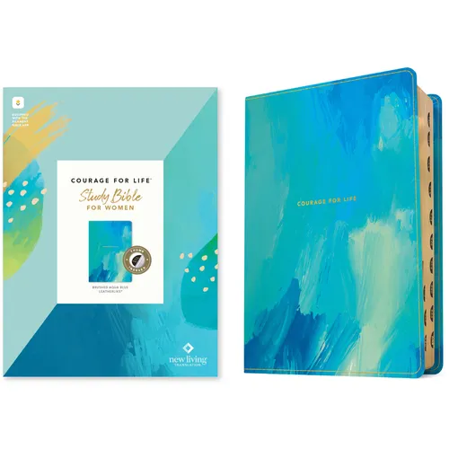 NLT Courage for Life Study Bible for Women (Leatherlike, Brushed Aqua Blue, Indexed, Filament Enabled) - Imitation Leather