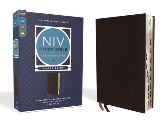 NIV Study Bible, Fully Revised Edition, Large Print, Bonded Leather, Black, Red Letter, Thumb Indexed, Comfort Print - Bonded Leather
