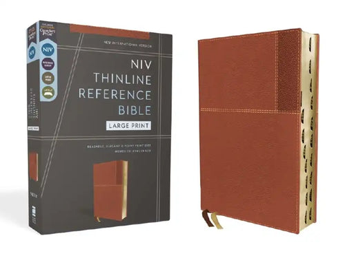 Niv, Thinline Reference Bible (Deep Study at a Portable Size), Large Print, Leathersoft, Brown, Red Letter, Thumb Indexed, Comfort Print - Imitation Leather