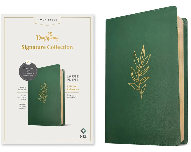 NLT Large Print Thinline Reference Bible, Filament-Enabled Edition (Leatherlike, Evergreen, Red Letter): Dayspring Signature Collection - Imitation Leather