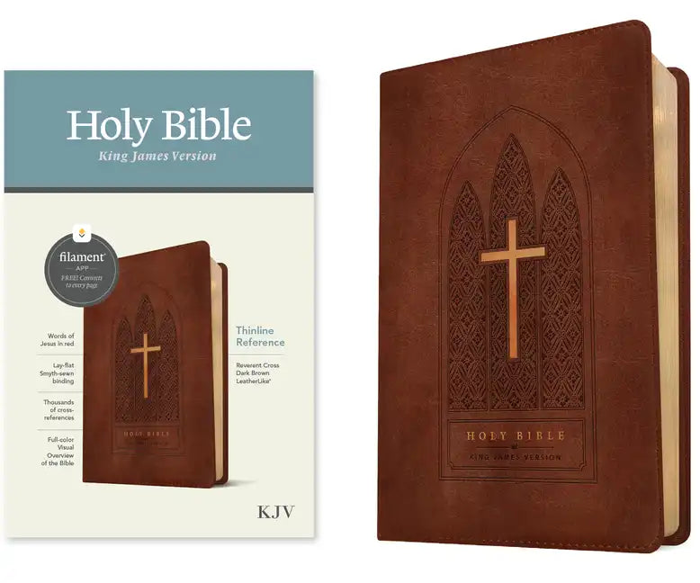KJV Thinline Reference Bible, Filament Enabled (Leatherlike, Reverent Cross Dark Brown, Red Letter) - Imitation Leather