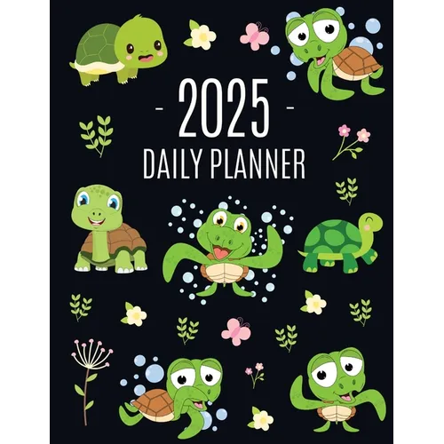 Turtle Planner 2025: Cute Tortoise Organizer: January-December (12 Months) Beautiful Agenda With Green Reptile Animal, Butterflies & Flower - Paperback