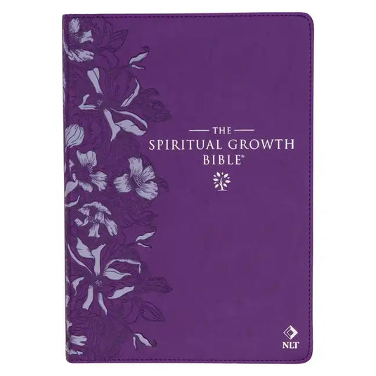 The Spiritual Growth Bible, Study Bible, NLT - New Living Translation Holy Bible, Faux Leather, Purple Debossed Floral - Leather