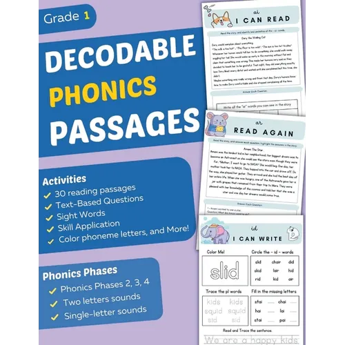 Decodable Phonics Passages Grade 1: Improve Reading and Comprehension Skills for Kids, Decodable Texts and Dyslexia Activities With Phonics and Sounds - Paperback