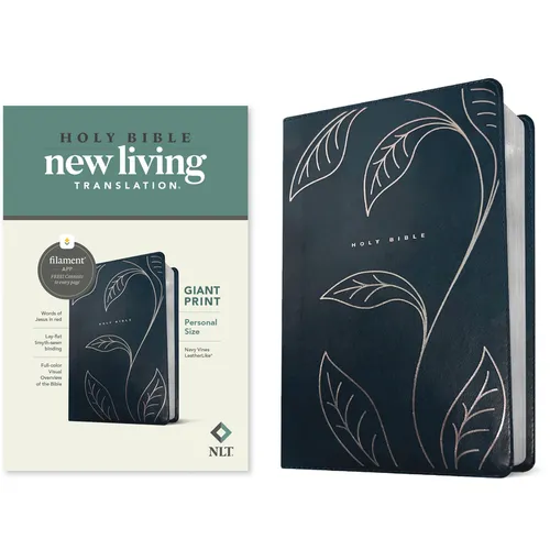 NLT Personal Size Giant Print Bible, Filament Enabled (Leatherlike, Navy Vines, Red Letter)