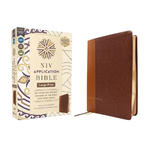 NIV Application Bible, Large Print, Leathersoft, Brown, Red Letter, Comfort Print: Bringing the Ancient Message of the Bible Into Your World
