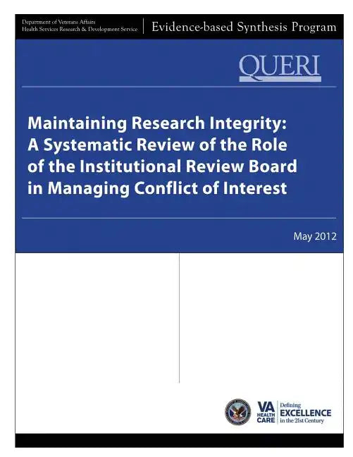 Maintaining Research Integrity: A Systematic Review of the Role of the Institutional Review Board in Managing Conflict of Interest - Paperback