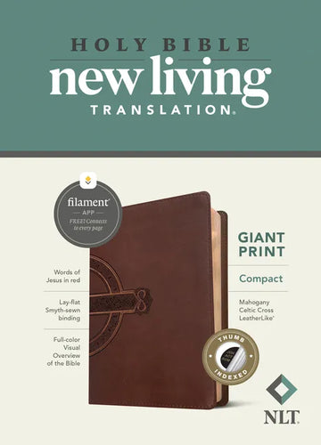 NLT Compact Giant Print Bible, Filament Enabled (Leatherlike, Mahogany Celtic Cross, Indexed, Red Letter) - Imitation Leather