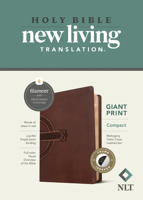 NLT Compact Giant Print Bible, Filament Enabled (Leatherlike, Mahogany Celtic Cross, Indexed, Red Letter) - Imitation Leather