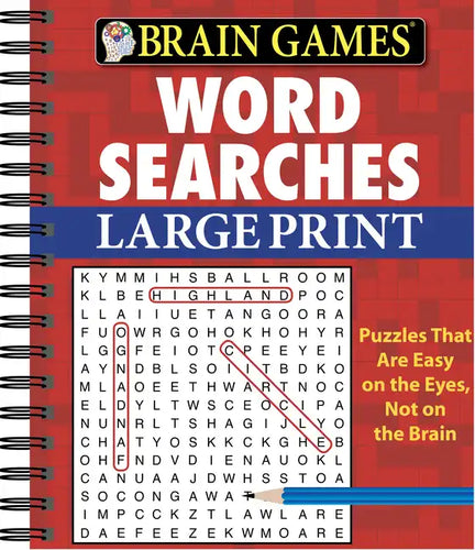 Brain Games - Word Searches - Large Print (Red) - Spiral
