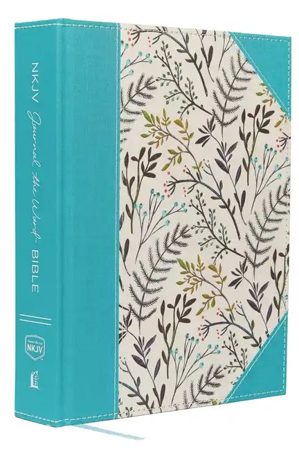 NKJV, Journal the Word Bible, Large Print, Blue Floral Cloth, Red Letter Edition: Reflect, Journal, or Create Art Next to Your Favorite Verses - Hardcover