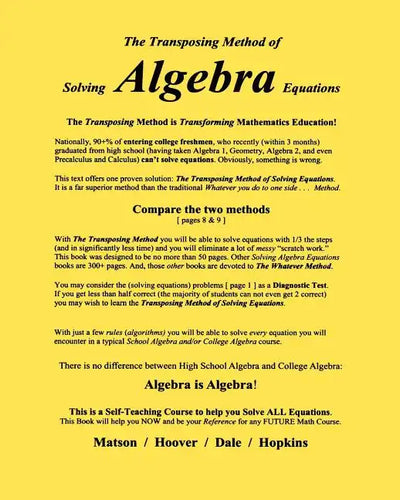 The Transposing Method of Solving ALGEBRA Equations: The Transposing Method is Transforming Mathematics Education - Paperback