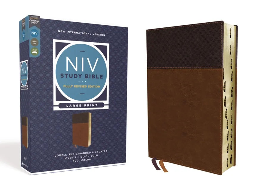 NIV Study Bible, Fully Revised Edition, Large Print, Leathersoft, Brown, Red Letter, Thumb Indexed, Comfort Print - Imitation Leather
