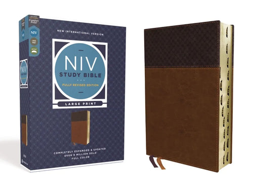 NIV Study Bible, Fully Revised Edition, Large Print, Leathersoft, Brown, Red Letter, Thumb Indexed, Comfort Print - Imitation Leather