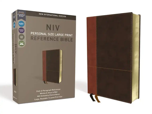 NIV, Personal Size Reference Bible, Large Print, Imitation Leather, Brown, Red Letter Edition, Comfort Print - Imitation Leather