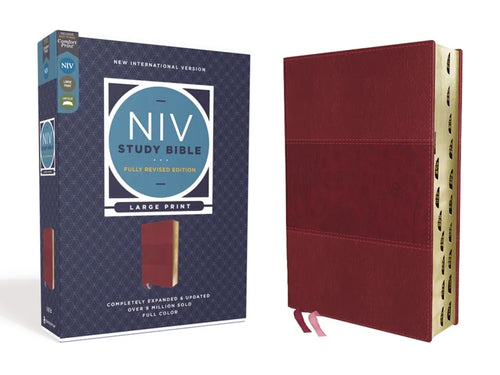 NIV Study Bible, Fully Revised Edition, Large Print, Leathersoft, Burgundy, Red Letter, Thumb Indexed, Comfort Print - Imitation Leather