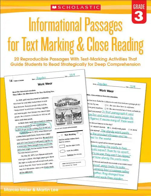 Informational Passages for Text Marking & Close Reading: Grade 3: 20 Reproducible Passages with Text-Marking Activities That Guide Students to Read St - Paperback