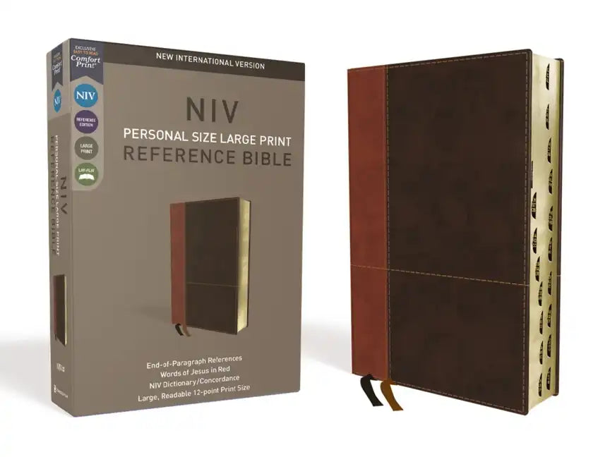 NIV, Personal Size Reference Bible, Large Print, Imitation Leather, Brown, Indexed, Red Letter Edition, Comfort Print - Imitation Leather