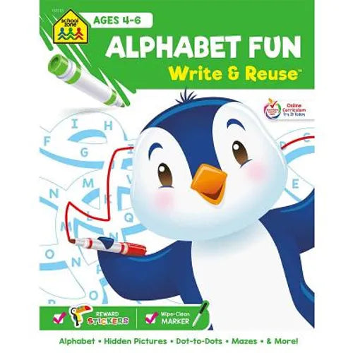 School Zone Alphabet Fun Write & Reuse Workbook - Spiral