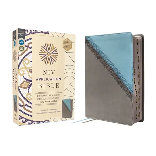 NIV Application Bible, Leathersoft, Teal/Grey, Red Letter, Thumb Indexed, Comfort Print: Bringing the Ancient Message of the Bible Into Your World - Imitation Leather