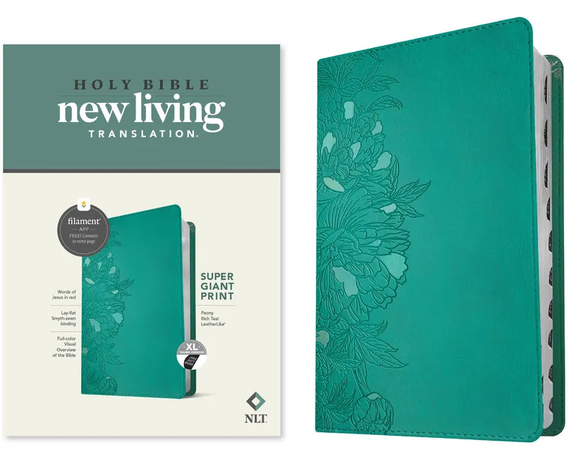 NLT Super Giant Print Bible, Filament Enabled (Leatherlike, Peony Rich Teal, Indexed, Red Letter) - Imitation Leather