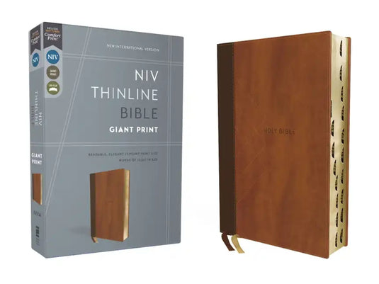 Niv, Thinline Bible, Giant Print, Leathersoft, Brown, Red Letter, Thumb Indexed, Comfort Print - Imitation Leather