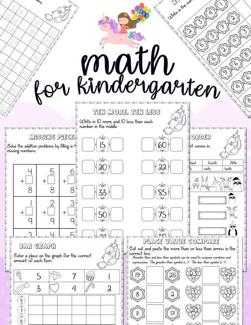 Math for kindergarten: Unicorn Math Activity Book For Kindergarten and First Grade Many Counting Skills Practice Missions Tracing Addition Cu - Paperback