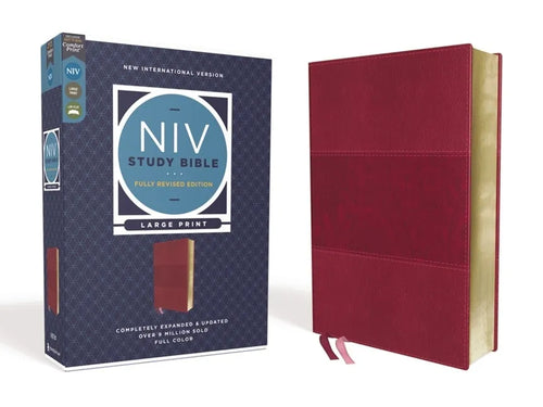 NIV Study Bible, Fully Revised Edition, Large Print, Leathersoft, Burgundy, Red Letter, Comfort Print - Imitation Leather