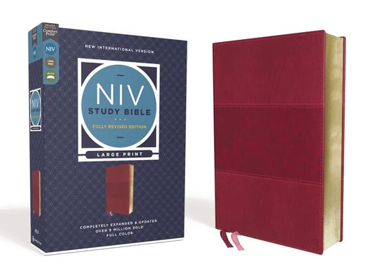 NIV Study Bible, Fully Revised Edition, Large Print, Leathersoft, Burgundy, Red Letter, Comfort Print - Imitation Leather