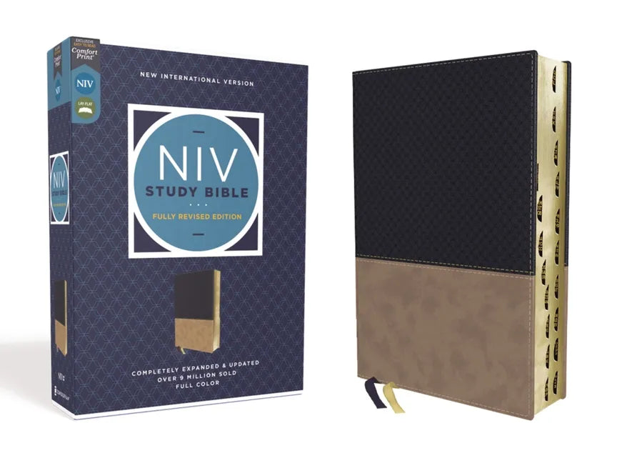 NIV Study Bible, Fully Revised Edition, Leathersoft, Navy/Tan, Red Letter, Thumb Indexed, Comfort Print - Imitation Leather