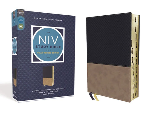 NIV Study Bible, Fully Revised Edition, Leathersoft, Navy/Tan, Red Letter, Thumb Indexed, Comfort Print - Imitation Leather