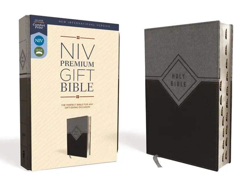 Niv, Premium Gift Bible, Leathersoft, Black/Gray, Red Letter Edition, Indexed, Comfort Print - Imitation Leather