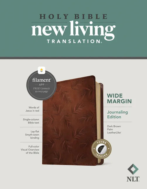 NLT Wide Margin Bible, Filament Enabled (Leatherlike, Dark Brown Palm, Indexed, Red Letter) - Imitation Leather