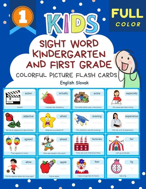 Sight Word Kindergarten and First Grade Colorful Picture Flash Cards English Slovak: Learning to read basic vocabulary card games. Improve reading com - Paperback