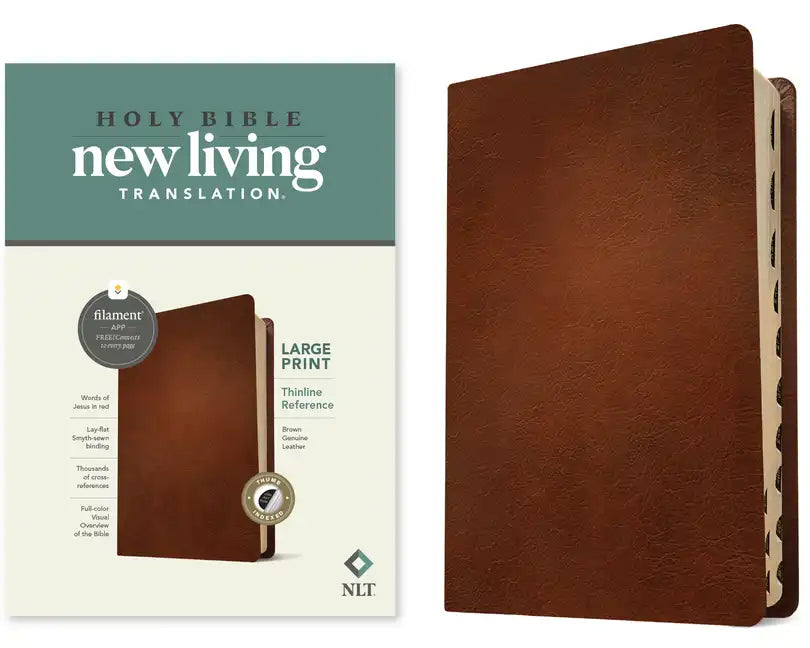 NLT Large Print Thinline Reference Bible, Filament Enabled (Genuine Leather, Brown, Indexed, Red Letter) - Leather
