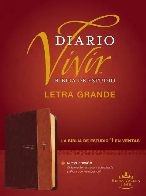 Biblia de Estudio del Diario Vivir Rvr60, Letra Grande (Letra Roja, Sentipiel, Café/Café Claro, Índice) - Imitation Leather