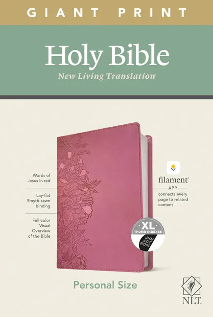 NLT Personal Size Giant Print Bible, Filament Enabled Edition (Red Letter, Leatherlike, Peony Pink, Indexed) - Imitation Leather