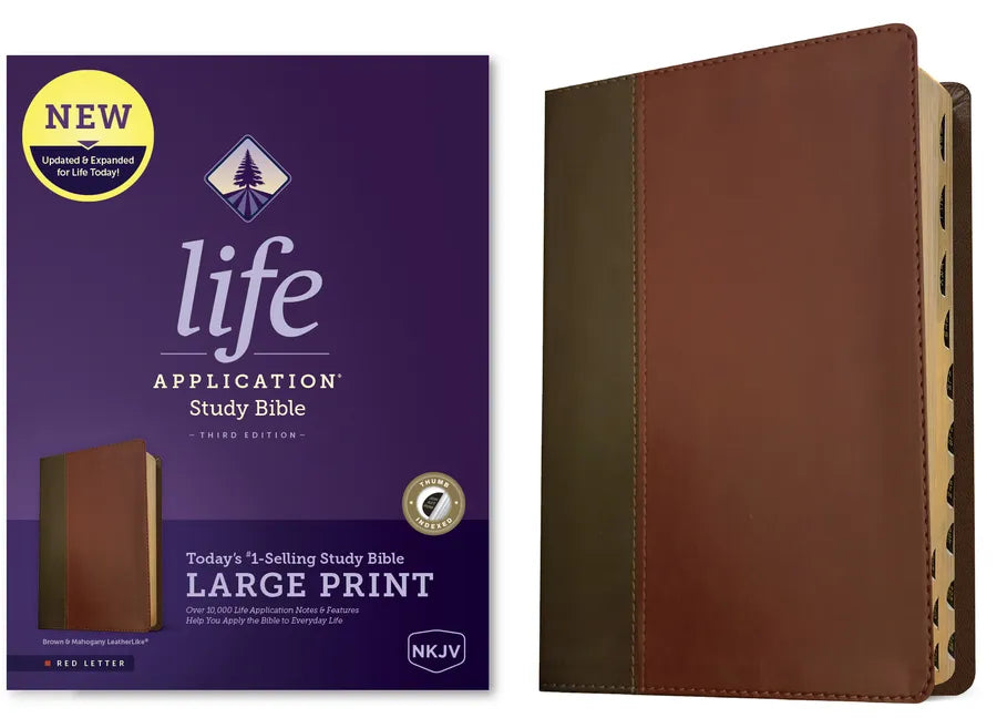 NKJV Life Application Study Bible, Third Edition, Large Print (Leatherlike, Brown/Mahogany, Indexed, Red Letter) - Imitation Leather