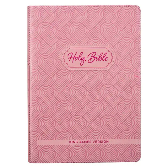 KJV Kids Bible, 40 Pages Full Color Study Helps, Presentation Page, Ribbon Marker, Holy Bible for Children Ages 8-12, Light Pink Hearts Faux Leather F - Leather